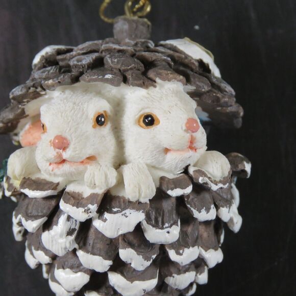 Vintage Woodland Pinecone Ornament Raccoon and Rabbit Bunny Babies Lot of 2 - Picture 5 of 9